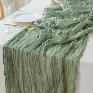Sioloc 2 Pack Sage Green Cheesecloth Table Runner Spring Decor 10ft Boho Gauze Cheese Cloth Runner for Easter Tea Wedding Party Baby Bridal Shower Birthday St Patricks Day