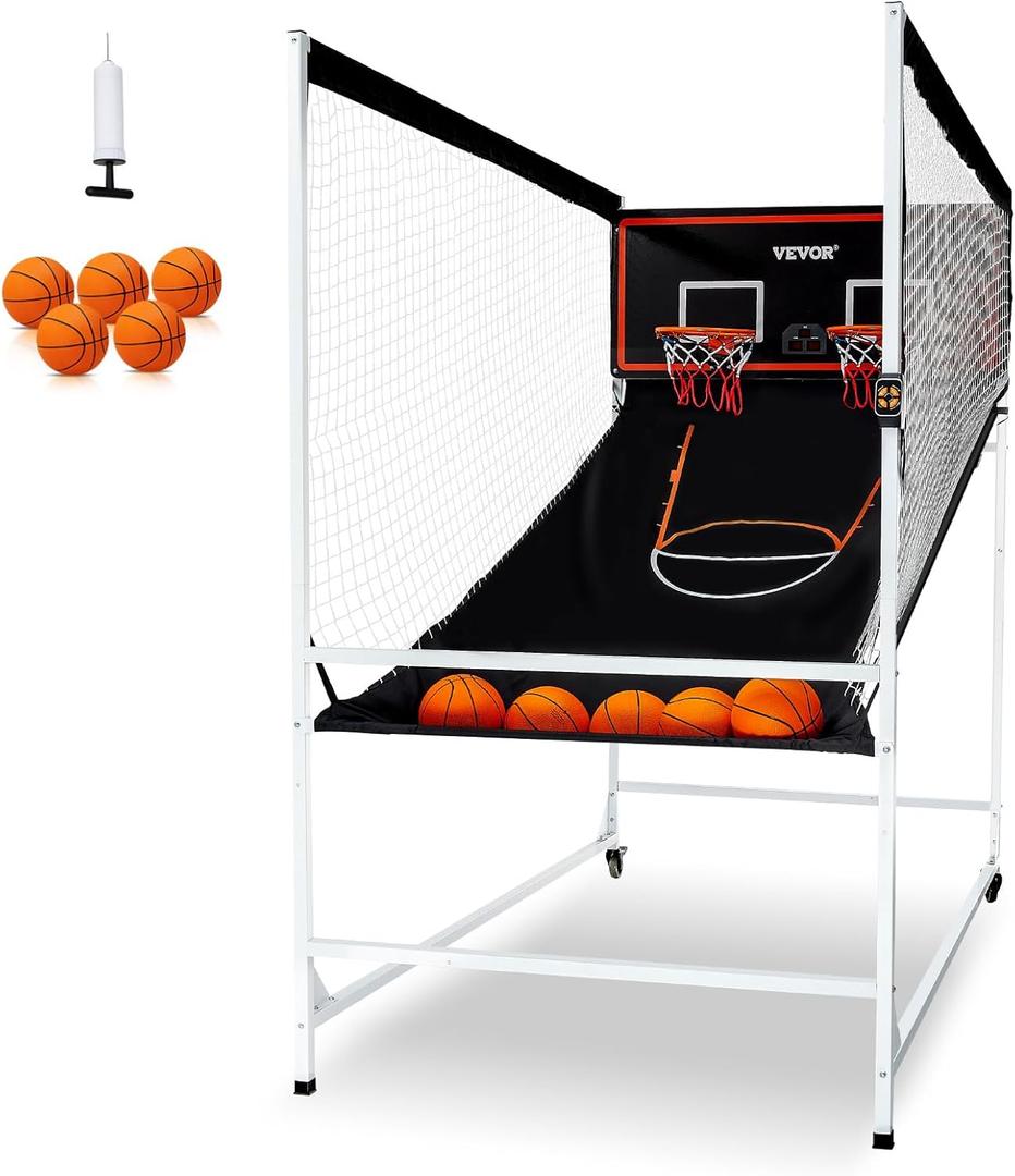 VEVOR Arcade Cage Basketball Game, 2 Player Indoor Basketball Hoop Arcade Game, Home Dual Sport with 5 Balls, 8 Modes, Electronic Scoreboard, and Inflation Pump, for Kids, Adults