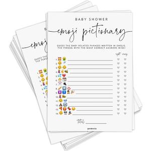 Baby Shower Emoji Pictionary Game, Baby Shower Games for Boy or Girl, 50 Cards, Minimalist