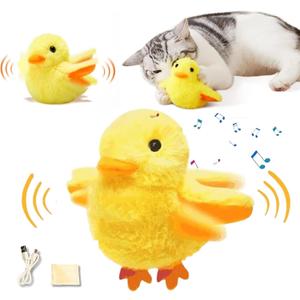 Cat Toys Rechargeable Flapping Duck with Catnip, Flapping Duck Cat Toy, Lifelike Quack Chirping, Touch Activated Kitten Plush Toy Interactive Cat for All Breeds