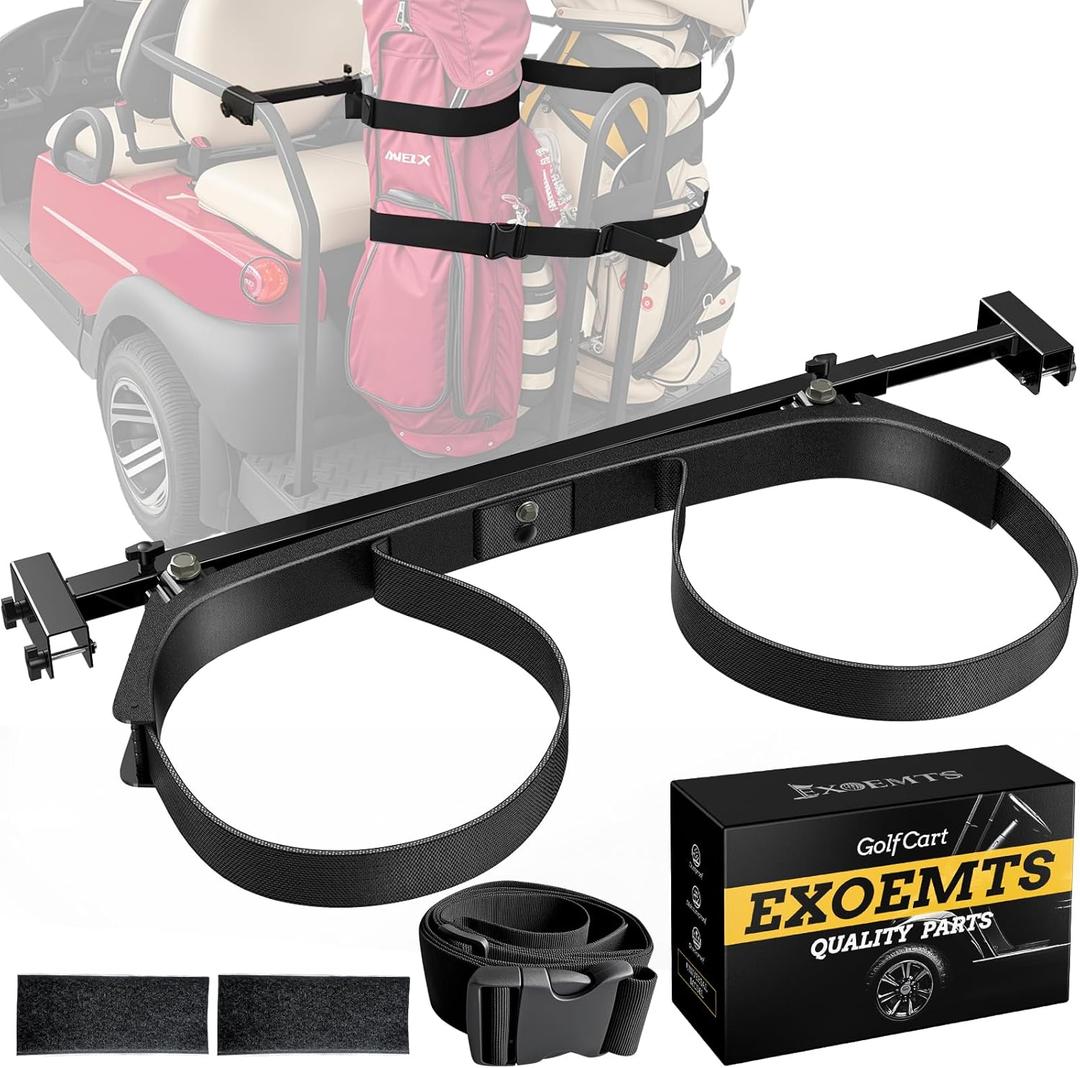 Heavy Duty Upgraded Golf Cart Bag Holder, Adjustable Rear Seat Bracket for 2+2 Golf Cart with 1" Square Tube, No Drilling Bag Holder Attachment for Club Car, EZGO, Yamaha, Include Hook & Loop
