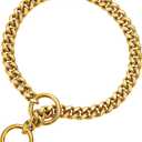 txprodogchains 18K Gold Chain Dog Collar 10MM Cuban Link Chain Stainless Steel Metal Links Walking Training Collar for Small Medium Large Dogs 10in to 24in (10" (Neck Fits 6"-8"), 18K Gold)