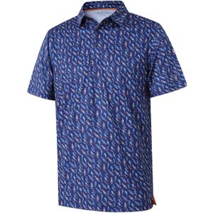 Golf Shirts for Men Dry Fit Short Sleeve Print Performance Moisture Wicking Polo Shirt (Small, Navy Lavender)