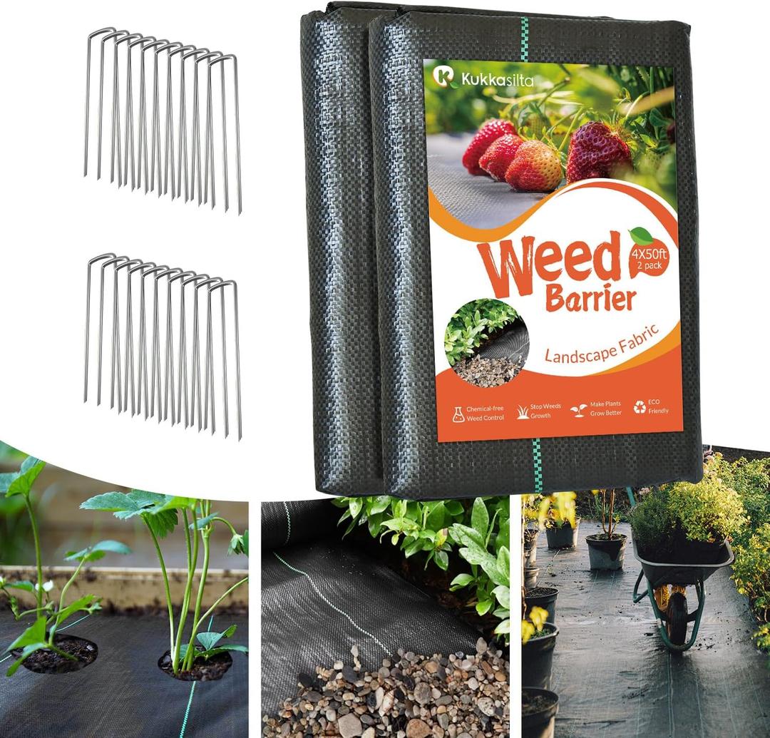 4ftx100ft Weed Barrier Landscape Fabric Heavy Duty, Premium 3.2oz Gardening Weed Control Mat, Ground Cover for Gardening, Farming with 20 U-Shaped Securing Pegs