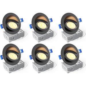 Ensenior 6 Pack 4 inch 5CCT LED Gimbal Led Recessed Light with Junction Box, 360+90 Adjustable Directional Lighting, Dimmable, CRI90+, 2700K/3000K/3500K/4000K/5000K, 900LM, 10W=85W-ETL&FCC, Black