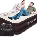 Englander First Ever Microfiber Air Mattress, Microfiber Airbed with Built in Pump Queen Brown/Cream Top