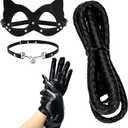 Women Half Face Cat Mask Costume Accessories Halloween Masquerade Props (Black 4-piece Set)