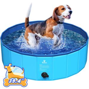 Pawaboo Foldable Dog Pool, Collapsible Pet Bath Pool Bathing Tub, Hard Plastic Doggie Wading Pool for Indoor and Outdoor, Portable Dog Swimming Pool for Medium Dogs and Cats (39"x12") Blue