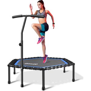 Newan 48'' Fitness Trampoline with Adjustable Handle Bar, Silent Trampoline Bungee Rebounder Jumping Cardio Trainer Workout for Adults - Max Limit 330 lbs (Blue)