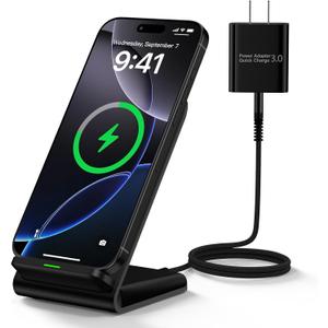 Samsung S25 Wireless Charger Stand Wireless Phone Charger for Android Samsung Galaxy S25 Ultra S24FE S23 S22 S21 S20 S10, Wireless Charging Station for iPhone 17 Air 17 Pro Max 16 e 15 14 with Adapter (BlACK)