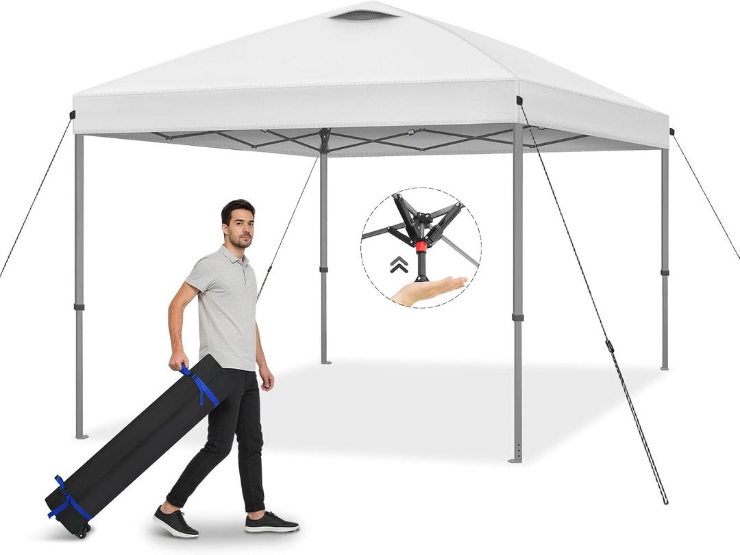 Explore Land 10x10 Pop Up Canopy with One Push Setup Heavy Duty Outdoor Sun Shade Tent for Beach,Camping,Events,Parties(White)