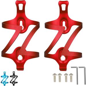 aiGear Bike Water Bottle Holder, Aluminum Alloy Lightweight & Durable Bicycle Cage, Fits 2.9-3.5" Bottle Holder for Bike MTB Cycling (2 Pack, Red)