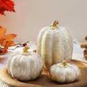 Wesiti 3 Pcs Fall Artificial Pumpkins Decor Thanksgiving White and Gold Resin Pumpkins for Decorating for Thanksgiving Table Centerpieces Farmhouse Tabletop Home Mantel Decor