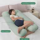 QUEEN ROSE Pregnancy Pillows, Soft Cotton U Shaped Body Pillow for Sleeping, Maternity Pillow for Pregnant Women, Green, 55in