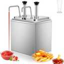 WELKOR Stainless Steel Ketchup Pump Dispenser - Commercial Condiment Pump with Measuring Cup, Large Capacity for Sauce, Honey, Syrup, Mustard, Cheese(2 Pump Head, 3.17 Quart Each)