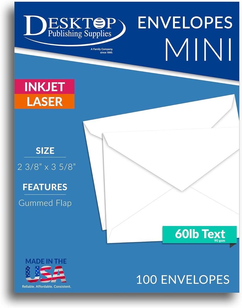 Desktop Publishing Supplies White Florist Size Envelopes - 100 Pack (2 3/8" x 3 5/8")