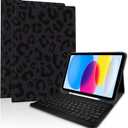 TopPerfekt for Bluetooth Keyboard iPad Air 11 Inch Case (M3/M2-2025/2024), iPad Air 5th Generation 2022/4th Gen 2020 10.9 Inch, Pencil Holder, Detachable, Rechargeable -Leopard Black