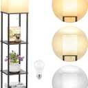SHINE HAI Floor Lamps with Shelves for Living Room, 3-Tier Square Modern Standing Lamp with 3CCT Bulb, 11W 950LM Brightness, Tall Shelf Lamp for Bedroom, Office, Bookshelf & Display Organizer (Black)