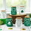 6 Pcs St. Patrick's Day Decorations Mason Jars, Saint Patrick's Day Tiered Tray Decor, Mini Shamrock Vases, Farmhouse Irish Holiday Tabletop Centerpiece for Home Kitchen Table Mantel
