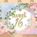 7x5ft Sweet 16 Photography Backdrop Pink Roses Green Leaves Gold Glitter Letters for Girls Birthday Party Graduation Bridal Shower Decoration Backgrounds