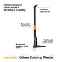Fiskars Stand-Up Weed Puller Tool, 4 Serrated Stainless Steel Claws Grip Roots for Permanent Removal, Reinforced Foot Platform Penetrates Tough Soil, Easy-Eject & Ergonomic Offset Handle, 39"