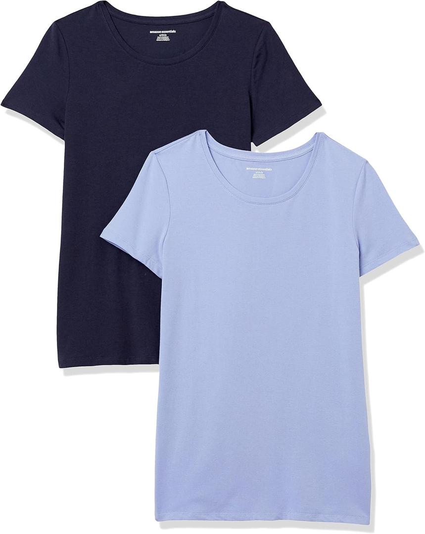 Amazon Essentials Women's Classic-Fit Short-Sleeve Crewneck T-Shirt, Multipacks (Medium, Navy/Purple)