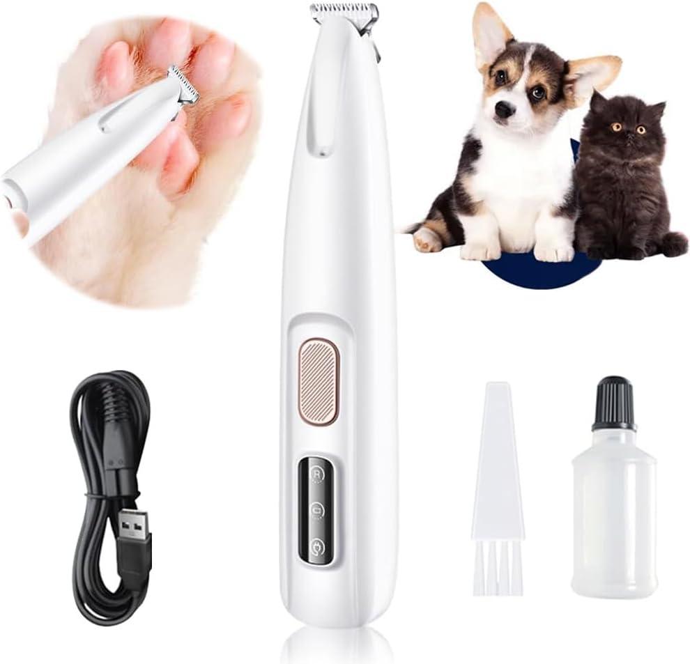 Dog Paw Trimmer,Furry Basics Pet Hair Trimmer,Saffory Dog Paw Trimmer with LED Light,Low Noise USB Rechargeable,Waterproof Pet Hair Shaver for Dogs and Cats (White)