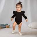 Baby Girl Solid Color Romper Infant Ruffle Sleeve Bodysuit One Piece Outfit Toddler Jumpsuit clothes (Black), 6-9 Months