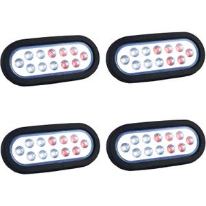 4 x 6 Inch Oval Dual Revolution LED Tail Lights Red Stop Turn Tail Lights White Backup Reverse Lights Kit for Trailer RV Truck IP67 Waterproof 4PCS