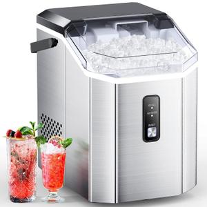 COWSAR Nugget Ice Maker Countertop, Portable Ice Makers with Soft Chewable Ice, 34lbs/24H, One-Click Operation, Auto-Cleaning, Pebble Ice Maker Machine with Basket and Scoop, for Home Kitchen Office