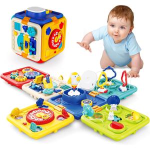 Busy Board for 1+ Year Old Girl & Boy Gifts, Montessori Toys for 1 2 3 4 Year Old Toddler, 6-in-1 Educational Early Development Toys for Toddlers 2-4, Christmas, Birthday Gift for 1-4 Year Old Kids