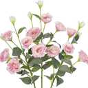 34.5" Pink Artificial Flowers Silk Fake Flower 3Pcs Eustoma Lisianthus Flowers with Long Stem Faux Flowers Arrangement Branch with 4 Heads for DIY Wedding Party Centerpiece Bouquet Table Home Decor