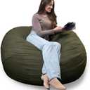 Big Joe Fuf 5Ft Oversized Foam Bean Bag Chair with Removable Cover for Kids, Teens, Adults, Forest Green Velveteen, Durable Woven Polyester, 5 Foot Large Reading and Gaming Seat