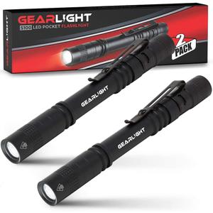 GearLight S100 LED Pocket Pen Light- 2 Small, Compact Flashlights with Clip for Tight Spaces, Police Inspection, Nurses & Medical Use - White Light - 2 Pack, (S100 Pen Light)
