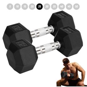 Yes4All Chrome/Rubber Grip Encased Hex Dumbbells – Hand Weights With Anti-Slip 25 LBS Pair