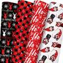 ZINTBIAL Christmas Wrapping Paper for Kids Adults - Xmas Wrapping Paper with Red/Black Plaid, Reindeer, Gnome, Ho Ho Words - 28 x 40 Inches, 6 Jumbo Sheets, Easy to Store, Black Christmas 