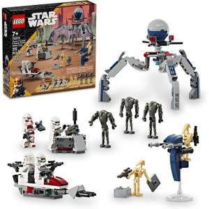 LEGO Star Wars Clone Trooper & Battle Droid Battle Pack Set for Kids, Buildable Toy Speeder Bike Vehicle, Tri-Droid and Defensive Post, Collectible, Gift for Boys and Girls Aged 7 and Up, 75372