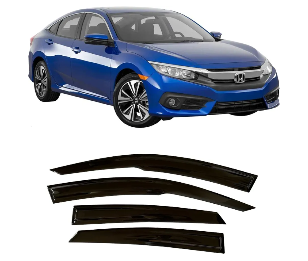 2016-2021 Tape-On Rain Guards for Honda Civic Sedan Side Window Visor Deflectors EX EX-L LX Sport Touring Durable Vent Shades 2017 2018 2019 2020