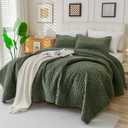 Cmfshape King Size Velvet Quilt Set 106"x96",Ultra Soft Lightweight Bedspread Coverlet 3 Pieces,Reversible Geometric Luxurious Velvet Bedding Comforter Set for All Season,with 2 Pillow Shams,Green