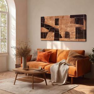 LEVERUP Geometric Block Wall Artwork Gold Canvas Wall Pictures Modern Abstract Wall Decor for Living Room Office Hotel 20×40 Inch Hallway Decorations