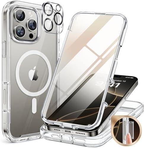 Miracase Magnetic for iPhone 16 Pro Case Full-Body Phone with Built-in Glass Screen Protector, [Compatible with MagSafe] Military Drop Proof 16 Pro Cover Bumper 6.3 inch, Clear
