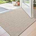 LUMI Ultra Thin Indoor Door Mat for Entrance 24"x36", Non Slip Entryway Mat, Low Profile Doormat, Unique Herringbone Design Carpet for Inside, Patio, Porch, Beige