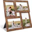 YESKAY 4x6 Collage Picture Frames, Multi Family Photo Frame with Real Glass, Displays Four 4x6 Photo, Wall Decor Wall Hanging or Tabletop, Rustic Brown
