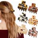 6 PCS Acetate Small Hair Clips for Women, 1.3 Inch Square Tortoise Shell Claw Clips for Thin Fine Short Hair, Durable Hair Claw Clips Leopard Print Hair Accessories for Girls
