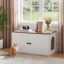 HOOBRO Cat Litter Box Enclosure, Hidden Litter Box Furniture with Side Entry, Litter Box Cabinet, Indoor Cat House, End Side Table, 31.5" L x 17.7" W x 16.3H, for Bathroom, White and Walnut WH40MW01
