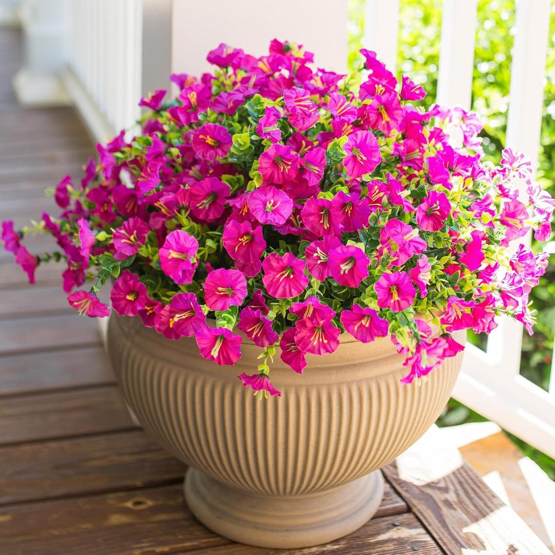 HyeFlora Artificial Flowers for Outdoors Fake Plants Outside Decoration, 12 Bundles Faux Fuchsia Morning Glory UV Resistant Look Real Silk Flowers for Outside Planter Front Door Porch Patio Yard Urn