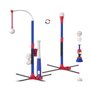 3-in-1 Baseball Set for Kids 3-5 - Tee Ball Stand, Hanging Tee, Ball Launcher and 6 Softballs - Adjustable Height, Indoor/Outdoor Sport Gifts for Boys Girls, Blue