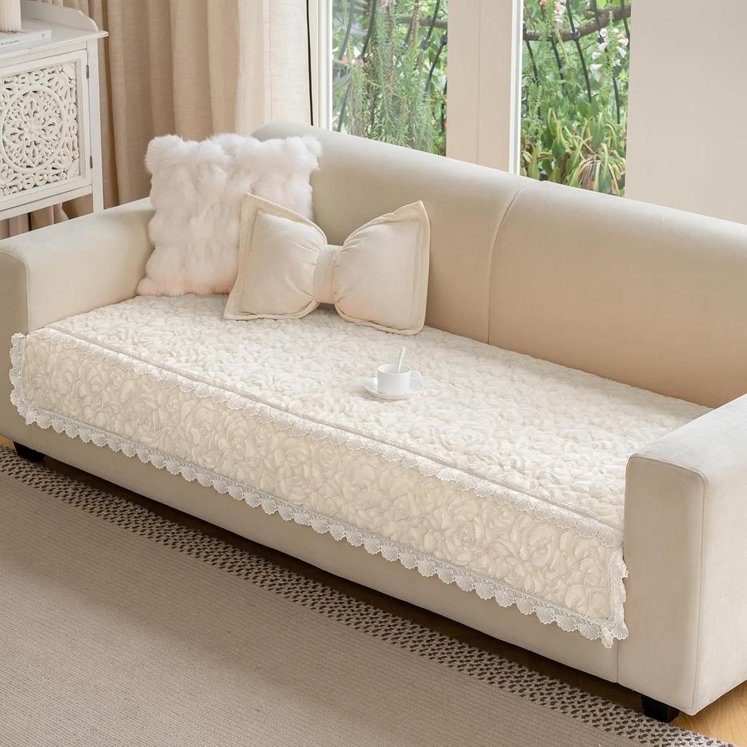 Couch Cover Washable, Sofa Covers for Pet, Sofa Slipcover with Rose-Pattern, Couches Protector for Dog (Beige 35.5"X80")