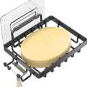 Moforoco Black Soap Dish, Soap Bar Holder for Shower, No Drilling Bathroom Accessories, Wall Mounted Soap Holder with Hooks, Shower Rack Tray Bar for Suitable for Bathroom, Kitchen Sink