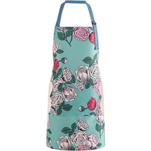 Floral Apron for Women with Pockets, Adjustable Chef Aprons for Kitchen, Cooking, BBQ & Grill (Green)